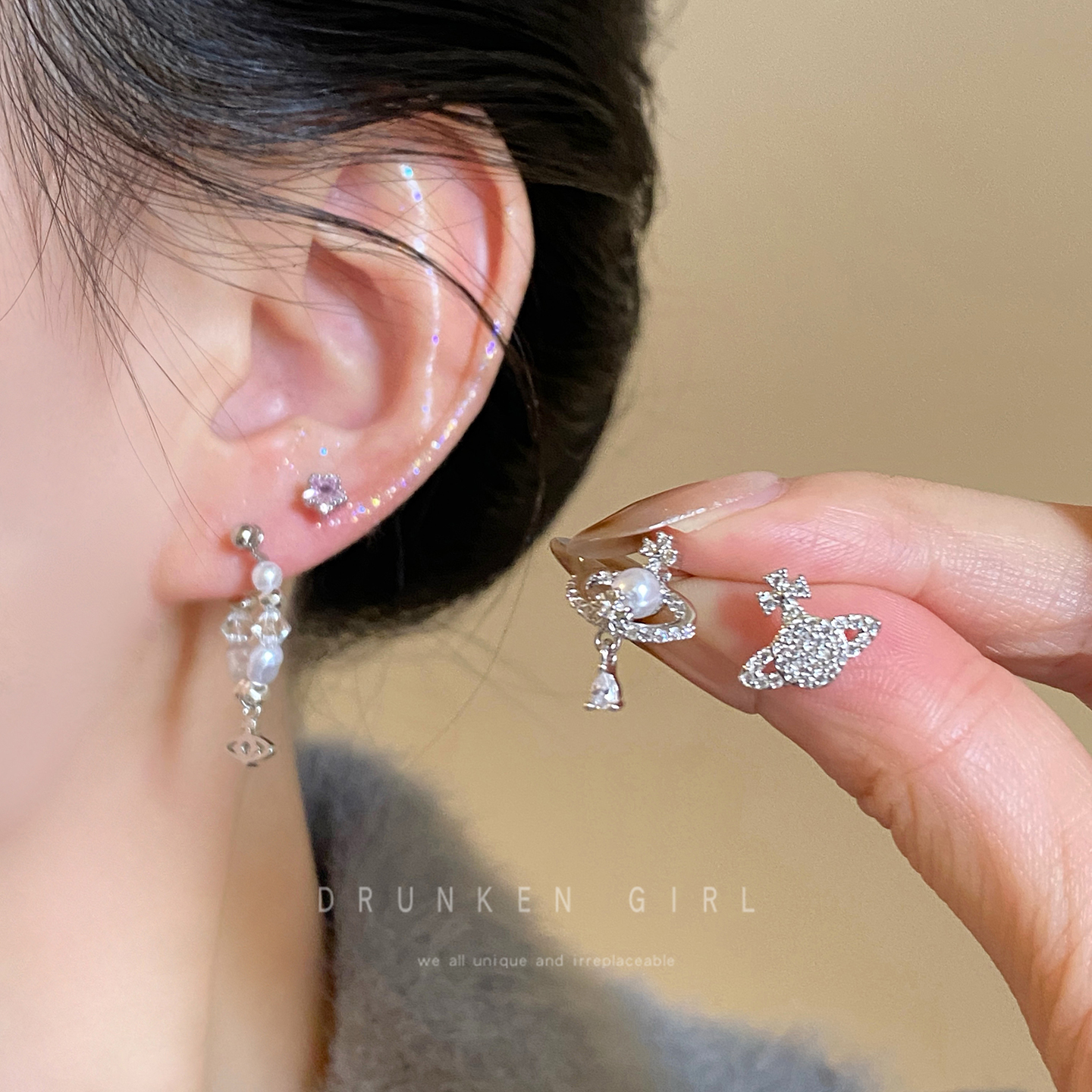 医用钛钢珍珠星球耳骨钉女款