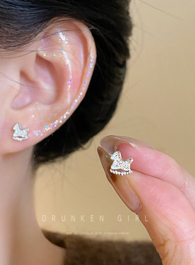 巳巳如意 旋转小马925银针耳钉女秋冬精致小巧本命年免摘耳环耳饰