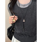 韩系金色三角流苏项链女秋冬简约百搭休闲小众长款 黑绳毛衣链配饰
