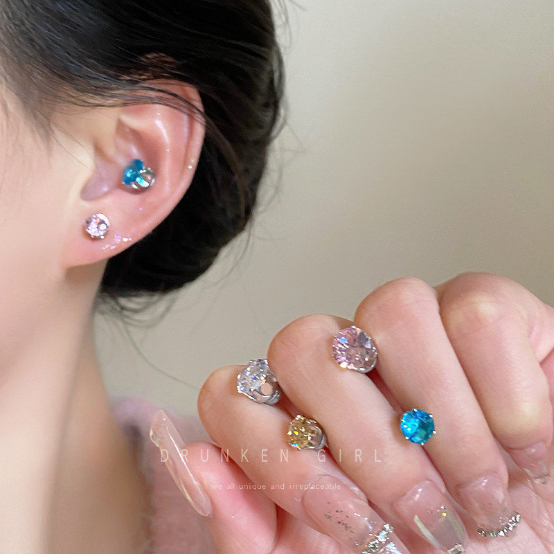 磁吸耳蜗夹~彩色耳钉耳骨夹女蓝色耳骨钉无耳洞耳饰爆闪耳夹耳环