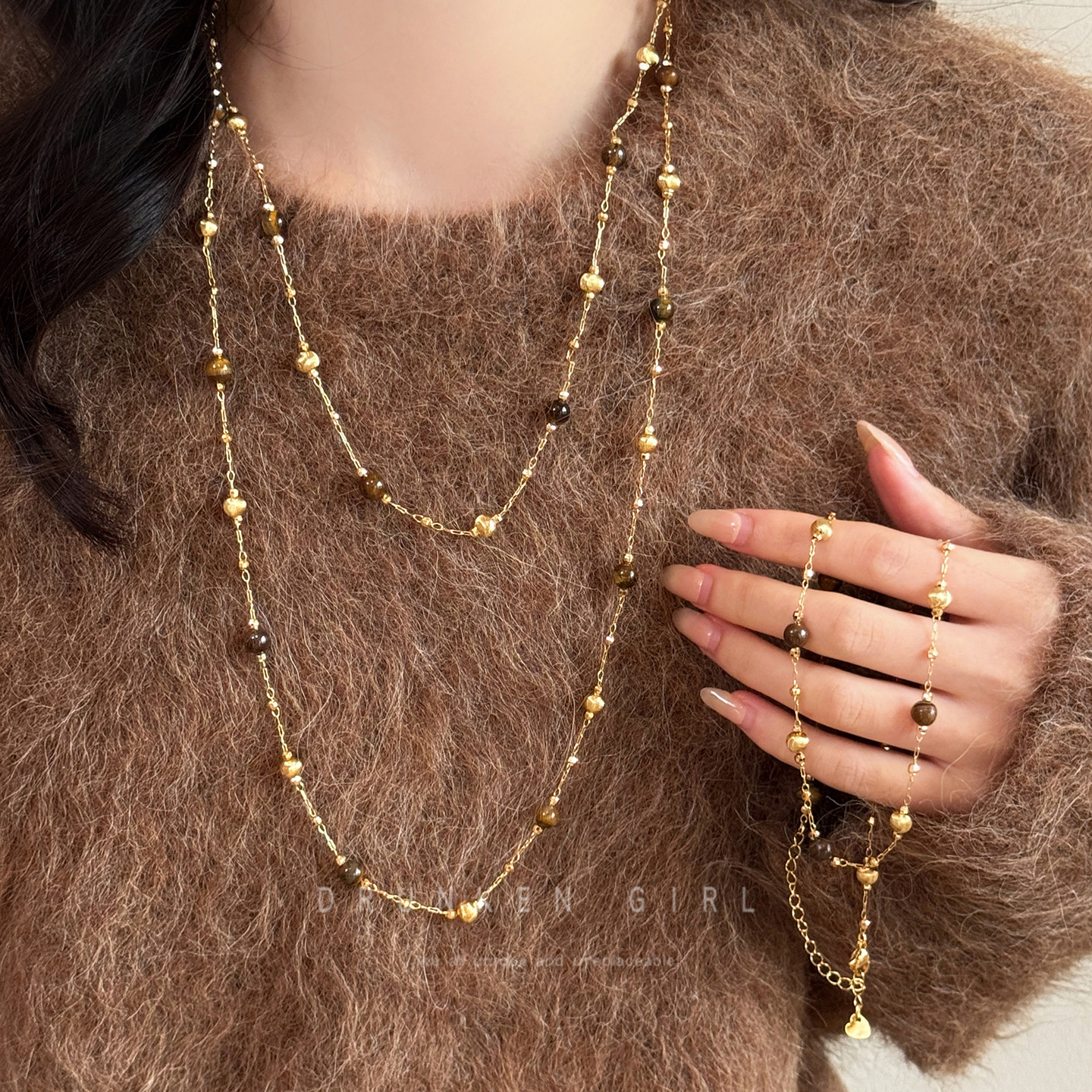 美拉德虎眼石销项链女秋冬