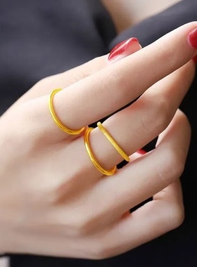 S925银镀金三生三世小素圈戒指