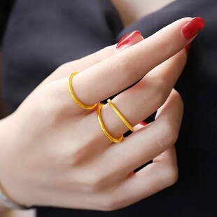 S925银镀金三生三世小素圈戒指磨砂超细女网红时尚个性学生食指
