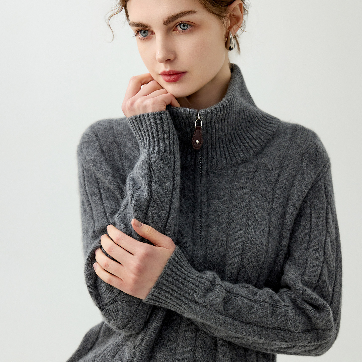 100%纯山羊绒衫女老钱风半拉链高领宽松麻花毛衣加厚针织打底衫,女装/女士精品,羊绒衫,淘宝优惠券,粉丝福利购,淘宝优惠卷