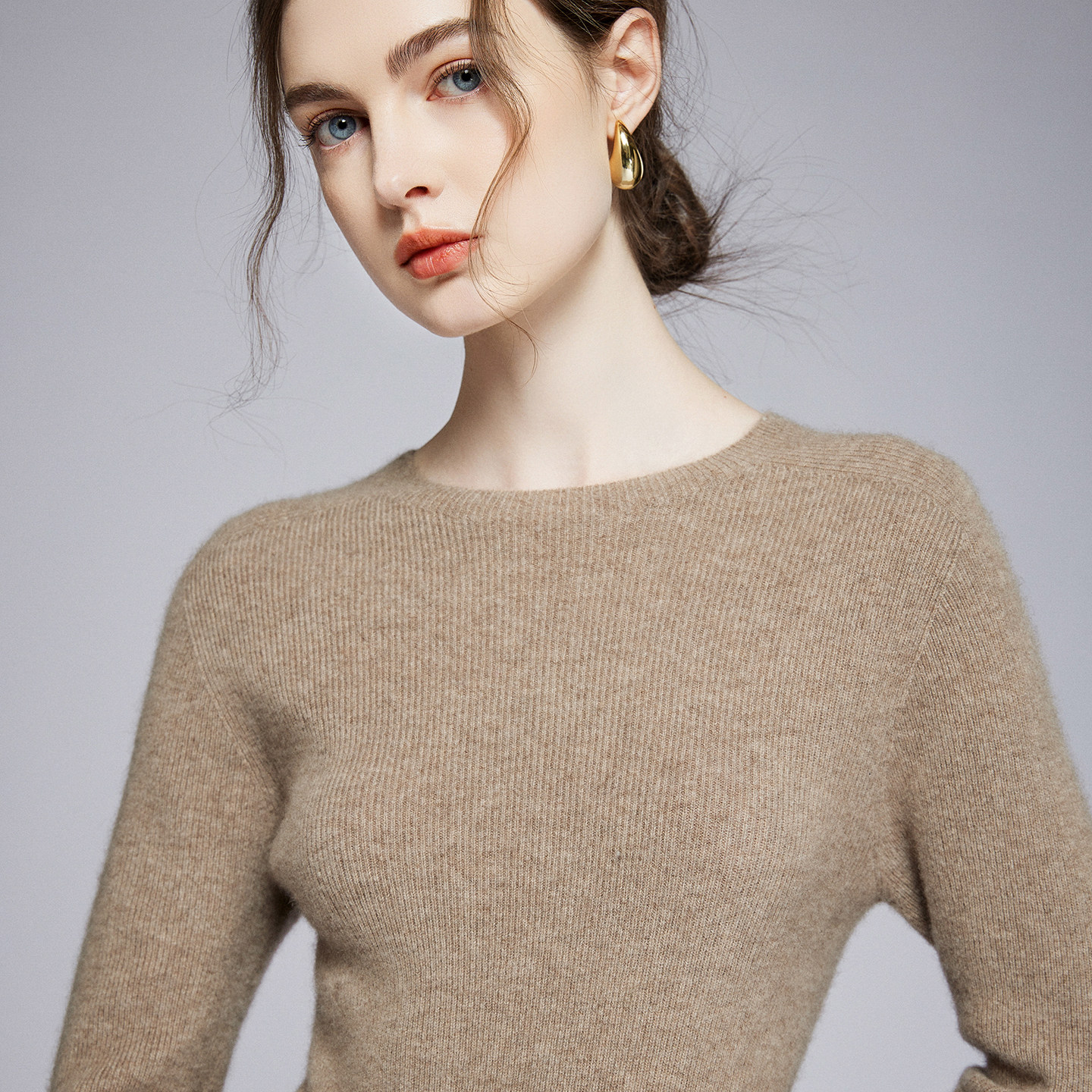 一线抽条圆领山羊绒衫女2025秋冬新款纯色修身内搭显瘦毛衣打底衫,女装/女士精品,羊绒衫,淘宝优惠券,粉丝福利购,淘宝优惠卷