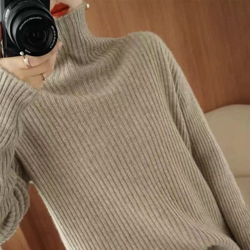 2025新款高领山羊绒衫女坑条加厚