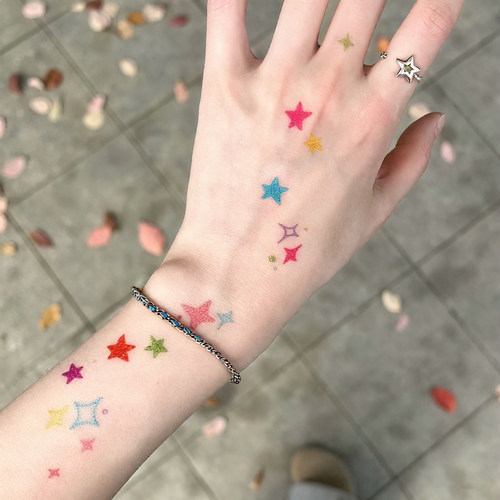 彩色星星小清新防水音乐节脸贴
