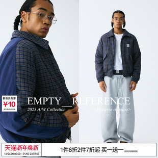 夹克棉服宽松厚外套 蓝色格纹灯芯绒拼接复古短款 EMPTY REFERENCE