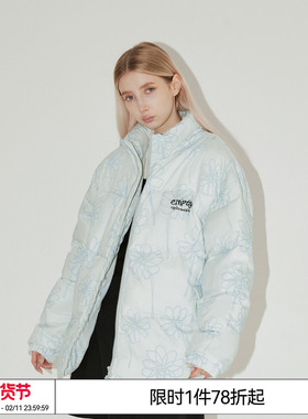 EMPTY REFERENCE浅蓝色手绘满印小花羽绒服情侣款