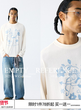 EMPTY REFERENCE雪花肌理手绘天使与花朵印花上衣长袖T恤打底衫