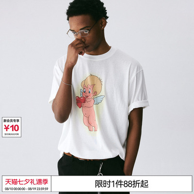 EMPTY REFERENCE白色雪花肌理手绘卡通天使印花打底衫凉感短袖T恤