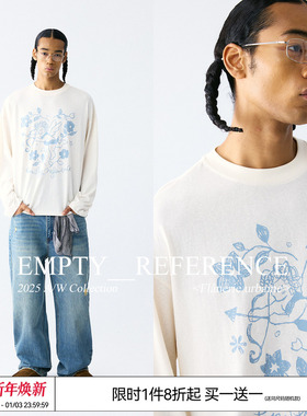 EMPTY REFERENCE雪花肌理手绘天使与花朵印花上衣长袖T恤打底衫
