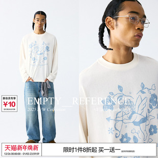 T恤打底衫 EMPTY REFERENCE雪花肌理手绘天使与花朵印花上衣长袖
