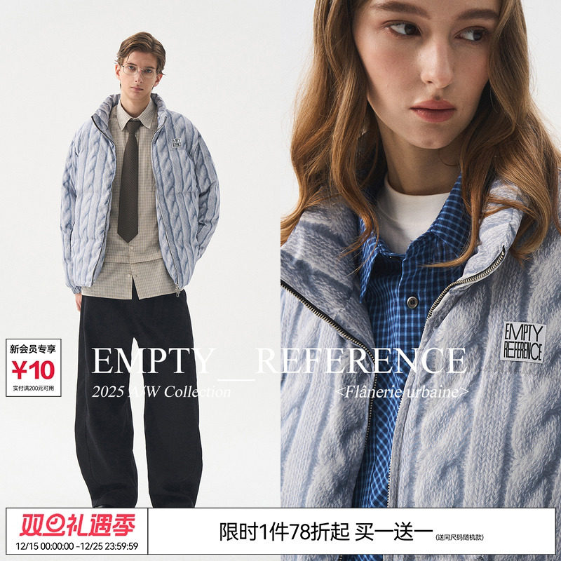 EMPTY REFERENCE 毛织肌理印花宽松立领外套重磅休闲充棉夹克棉服