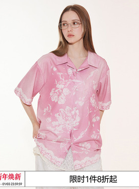 张泽禹 EMPTY REFERENCE 复古渐变晕染蕾丝印花休闲衬衣短袖衬衫