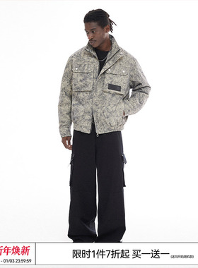 特惠7折 EMPTY REFERENCE分割冰纹立体口袋宽松立领棉服外套