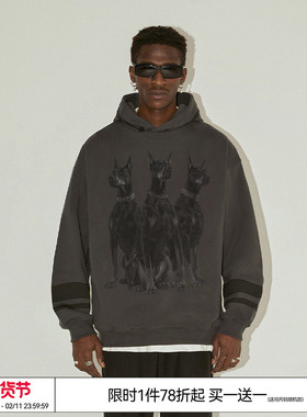 【王鹤棣同款】 EMPTY REFERENCE杜宾犬美式连帽卫衣复古休闲