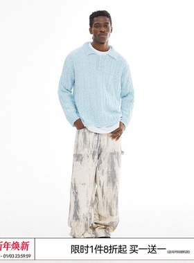 李维嘉 成毅 TF邓佳鑫EMPTY REFERENCE 镂空羊毛宽松翻领针织毛衣