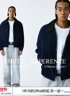 EMPTY REFERENCE灯芯绒拼接错位口袋复古宽松休闲重磅夹克外套
