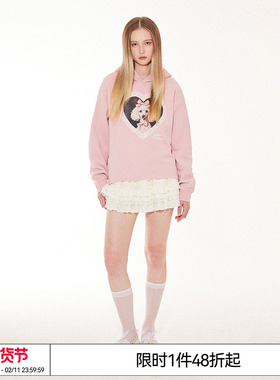 特惠6折起 EMPTY REFERENCE=原创蕾丝爱心小狗印花长袖连帽卫衣