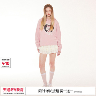 连帽卫衣 复古原创蕾丝爱心小狗印花长袖 EMPTY REFERENCE美式