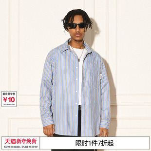 衬衫 特惠8折 黄蓝结构条纹宽松休闲衬衣长袖 REFERENCE EMPTY