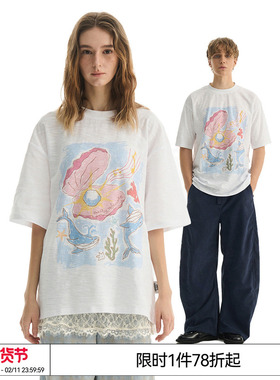 EMPTY REFERENCE原创手绘海底世界印花轻薄透气宽松休闲短袖T恤