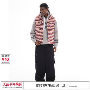 十个勤天王一珩 REFERENCE毛呢条纹翻领保暖羽绒棉马甲背心 EMPTY