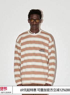 EMPTY REFERENCE原创基础条纹拼接刺绣长袖T恤男女宽松休闲上衣