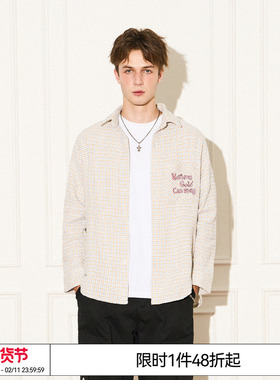 特惠6折起 EMPTY REFERENCE 蓝白粗花呢刺绣休闲长袖衬衫外套秋