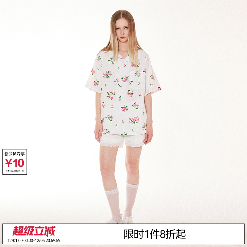 张极 EMPTY REFERENCE美式复古原创玫瑰碎花印花短袖衬衫