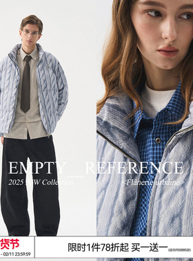 EMPTY REFERENCE 毛织肌理印花宽松立领外套重磅休闲充棉夹克棉服