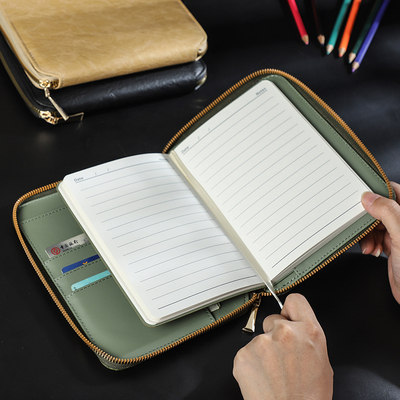 商务拉链包记事本旅行手帐包皮面多功能日记本手账包笔记本本子办公会议记录本定制logo手账本手包司机皮包