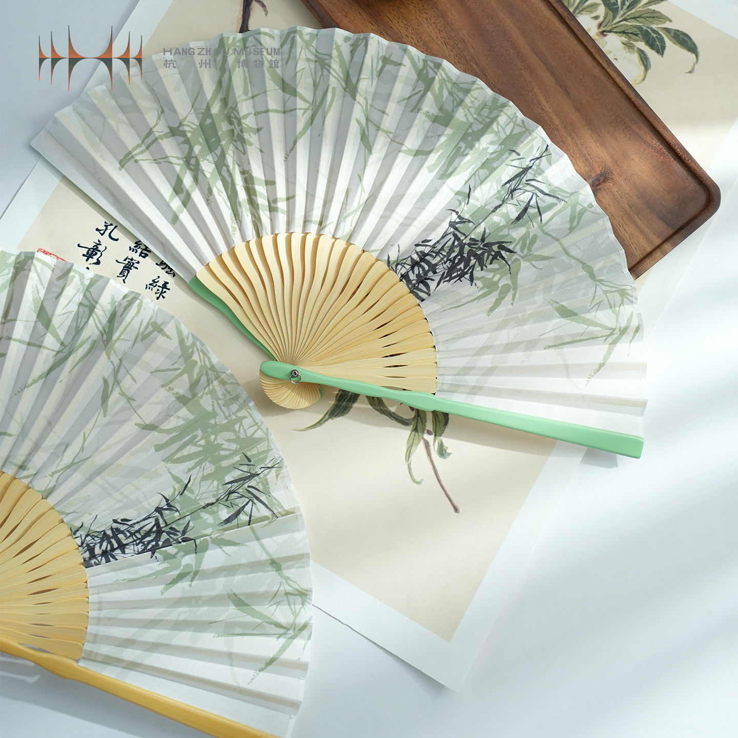 【杭州博物馆】编钟丛竹折扇头青竹折叠扇汉服古风旗袍复古