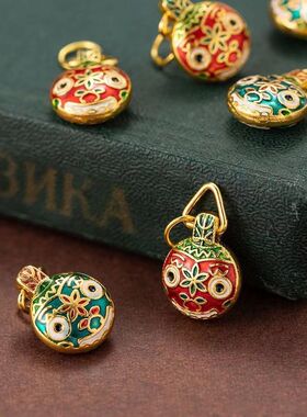 古法吞金兽吊坠烧蓝一家三口招财沙金diy珐琅彩手吊坠不掉色