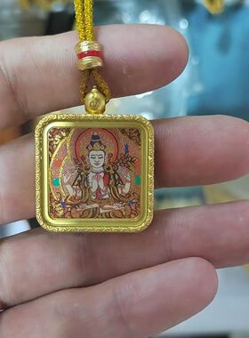 西藏扎基拉姆黄黑财神生肖情侣男女文殊八大守护神唐卡吊坠项链