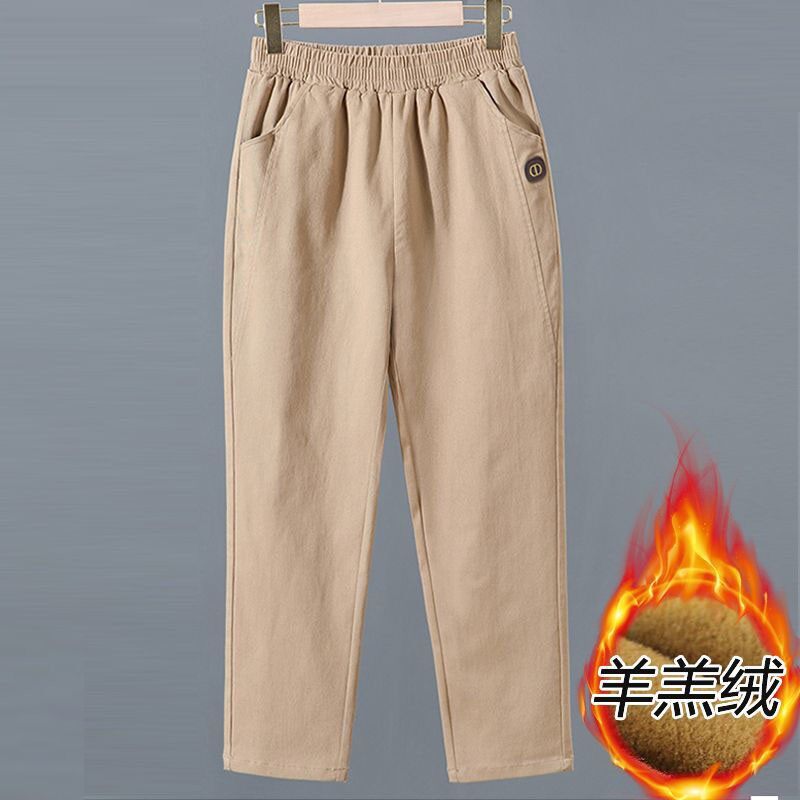 妈妈裤子秋冬加绒加厚宽松显瘦直筒裤洋气中年休闲大码中老年女裤
