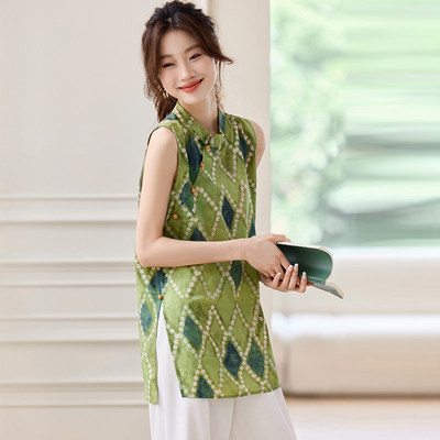 杭州真丝蚕桑丝2026夏季新款改良旗袍t恤无袖盘扣中式国风上衣女