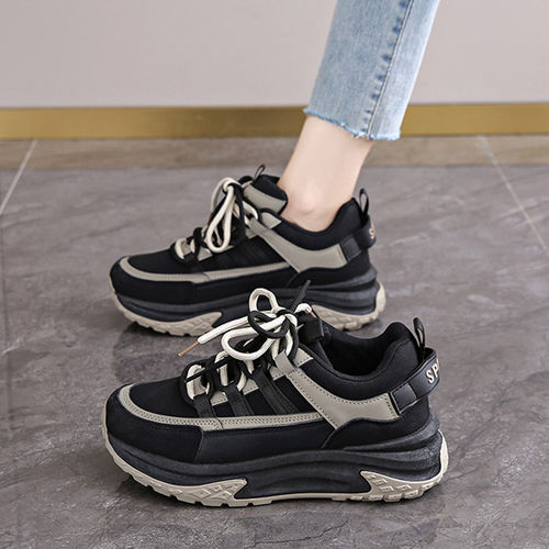 运动鞋女2026新款秋季爆款小个子增高松糕厚底黑色鞋显脚小老爹鞋