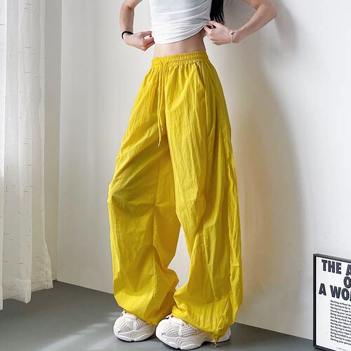 夏季多巴胺冰丝阔腿裤女大码胖mm宽松显瘦运动登山轻薄速干工装裤