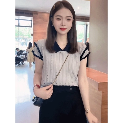 polo领冰丝镂空针织衫女2025新款夏季超好看独特漂亮针织短袖上衣