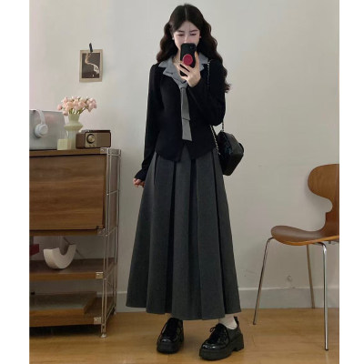 大码巨好看的春装一整套高级感气质减龄假两件上衣半身裙两件套装