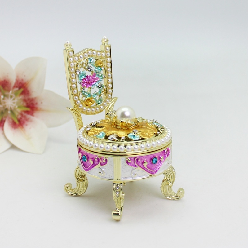 婚庆回赠礼品珍珠公主椅小饰品收纳盒创意家居摆件合金珠宝盒