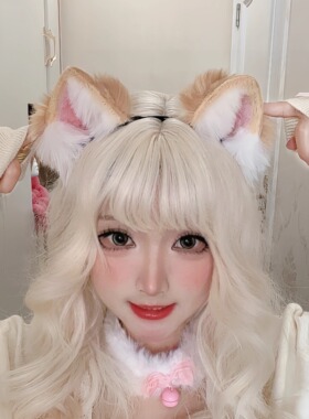 手作赤柴柴犬原创兽耳犬耳可爱kc发箍发夹仿真lolita漫展表演道具