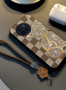 适用于vivox90手机壳新款x80pro保护套布纹硅胶x70pro+卡通熊全包防摔x60网红女款xnote挂绳x50高级感潮牌壳