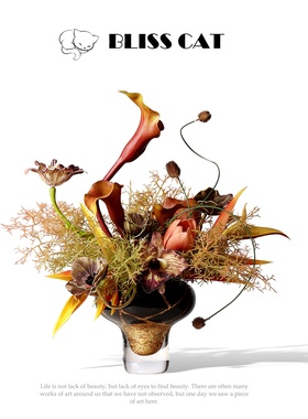 法式轻奢黑金高脚玻璃花瓶插花架空层会所客厅玄关餐桌花艺装饰品