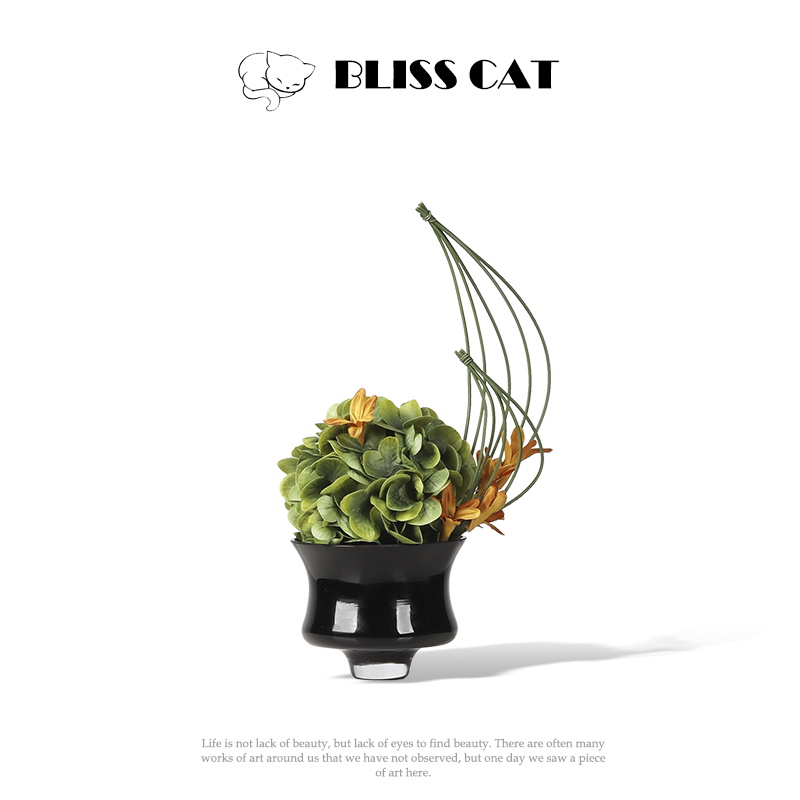 艺术黑色高脚玻璃小花瓶插花售楼处客厅茶几洽谈桌小桌花中古花器