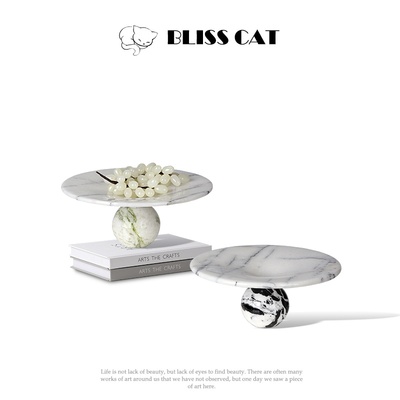 中古艺术大理石果盘客厅餐桌茶几设计师软装创意艺术置物盘装饰品