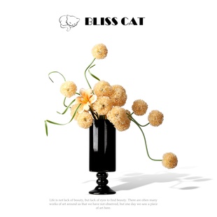 中古艺术黑色直筒玻璃花瓶插花售楼处客厅餐桌玄关花艺高级感摆件