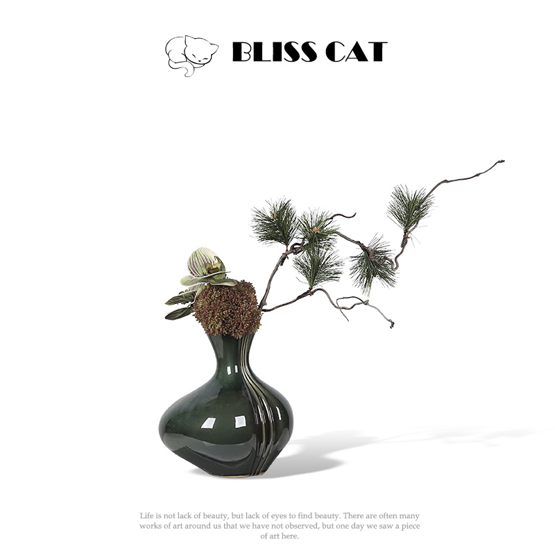 现代艺术绿色陶瓷花瓶插花样板间花艺客厅摆件创意花器家居装饰品